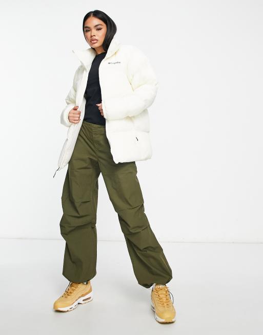 Columbia Puffect crinkle finish nylon puffer jacket in off white Exclusive  at ASOS | ASOS