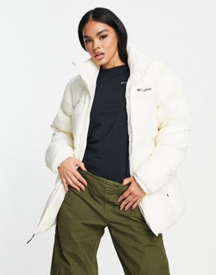 Columbia Puffect crinkle finish nylon puffer jacket in off white Exclusive at ASOS - ASOS Price Checker