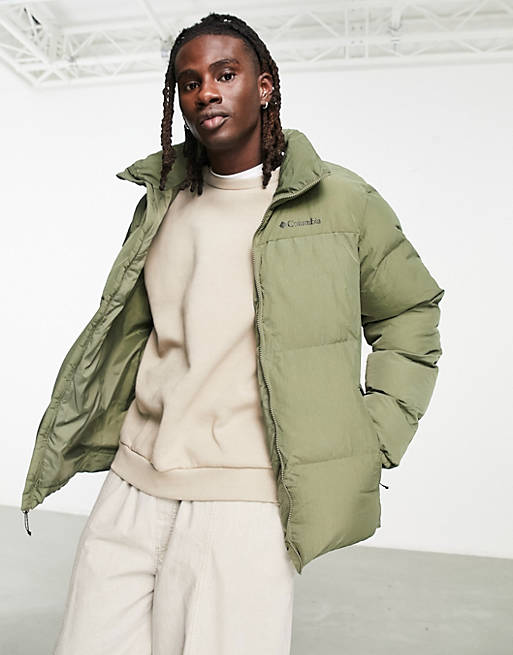 Columbia Puffect crinkle nylon puffer jacket in khaki Exclusive at ASOS ...