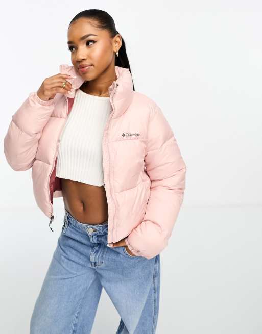 Columbia Puffect cropped coat in pink | ASOS