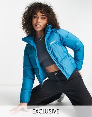 Columbia Puffect cropped jacket in blue Exclusive at ASOS  - ASOS Price Checker