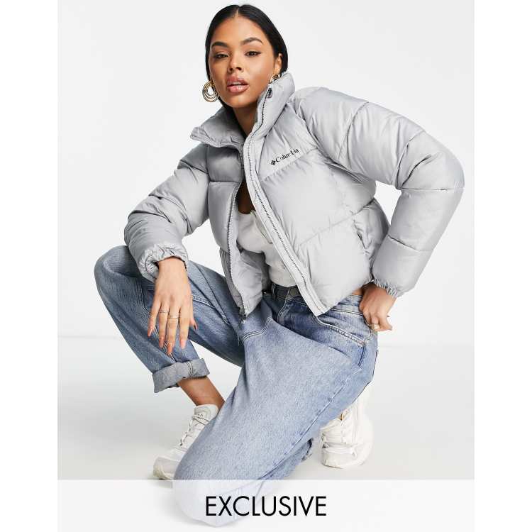 Gray cropped store puffer jacket