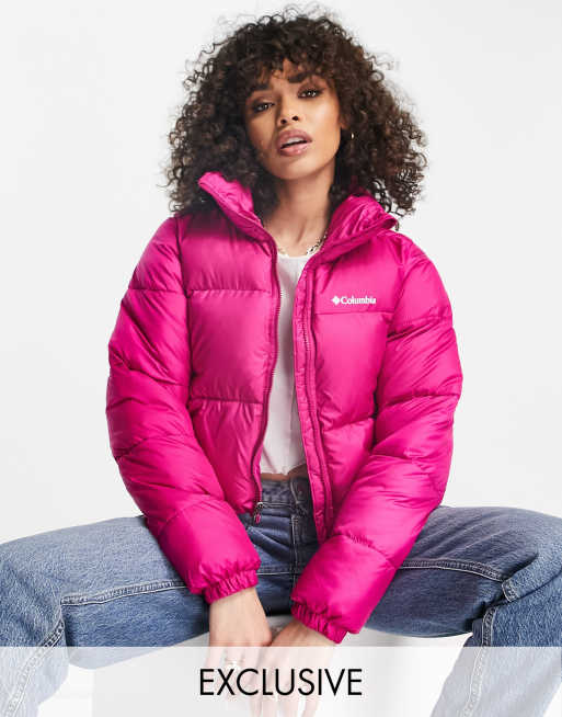 Columbia Puffect cropped jacket in pink Exclusive at ASOS