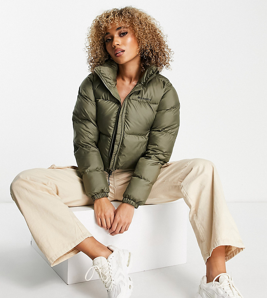 Columbia Puffect cropped puffer jacket in khaki Exclusive at ASOS-Green