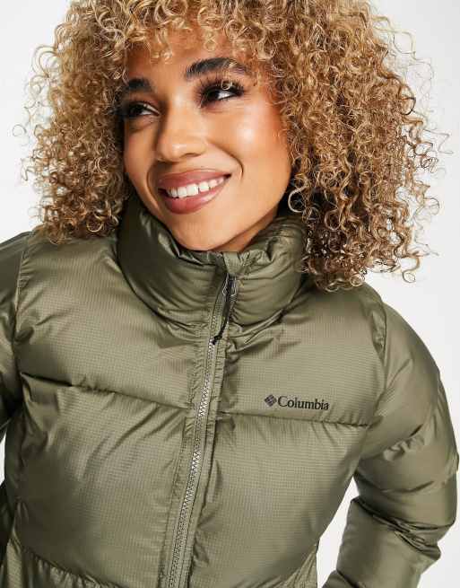 Columbia Puffect cropped puffer jacket in khaki Exclusive at ASOS