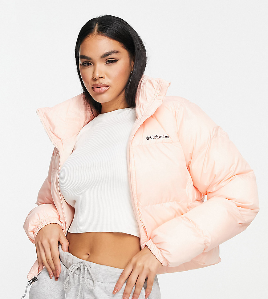 Columbia Puffect cropped puffer jacket in peach Exclusive at ASOS-Pink