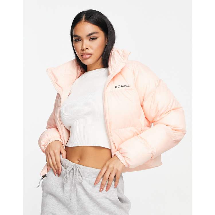 Pink peach skin outlet cropped puffer jacket