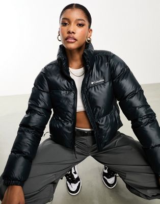 Columbia Puffect cropped puffer jacket in shiny black Exclusive at ASOS - ASOS Price Checker