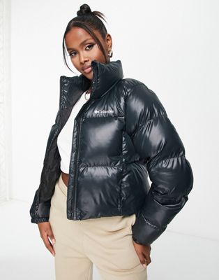 Columbia Puffect cropped puffer jacket in shiny black Exclusive at ASOS
