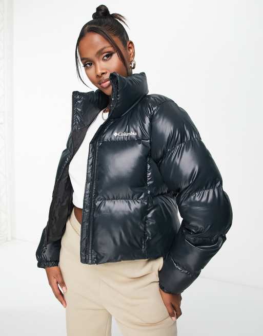 Womens shiny black hot sale puffer coat