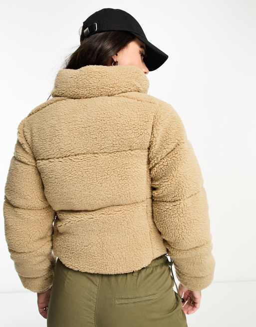 Columbia Puffect cropped sherpa jacket in beige Exclusive at ASOS