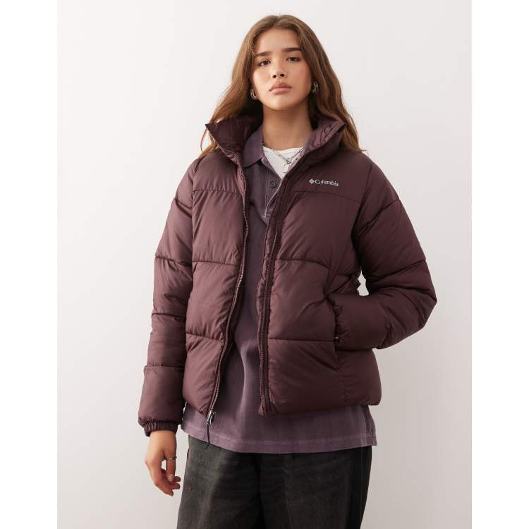 Columbia Puffect II full zip puffer coat in burgundy | ASOS