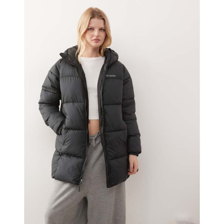 Columbia Puffect II puffer mid hooded jacket in black | ASOS