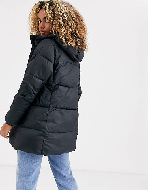 Columbia Puffect mid hooded jacket in black | ASOS