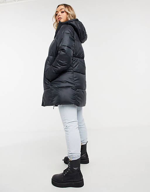 Columbia Puffect mid hooded jacket in black | ASOS