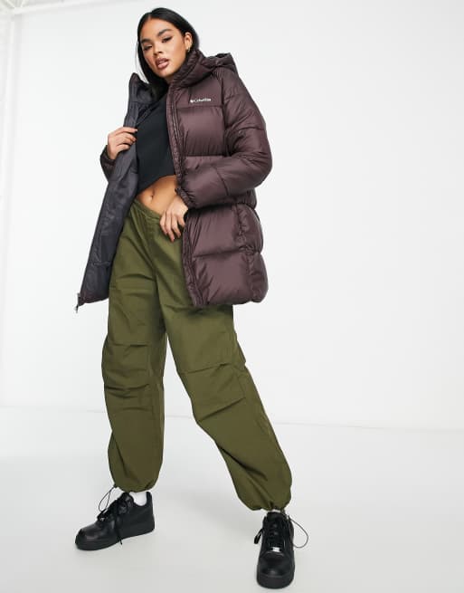 Columbia Puffect Mid hooded jacket in purple | ASOS