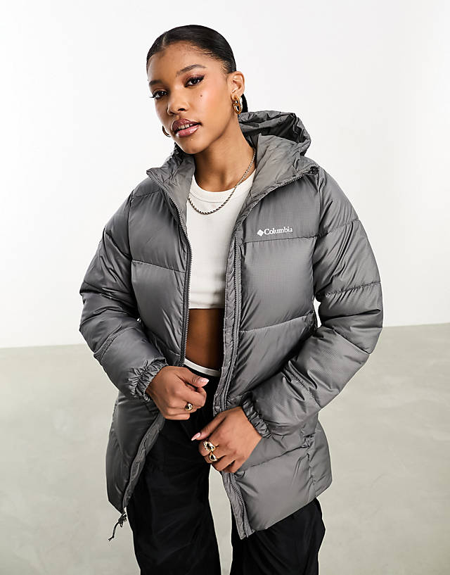 Columbia - puffect mid hooded puffer coat in grey exclusive at asos