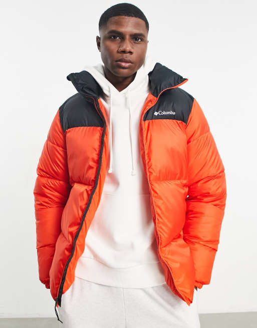 Orange and black puffer on sale jacket