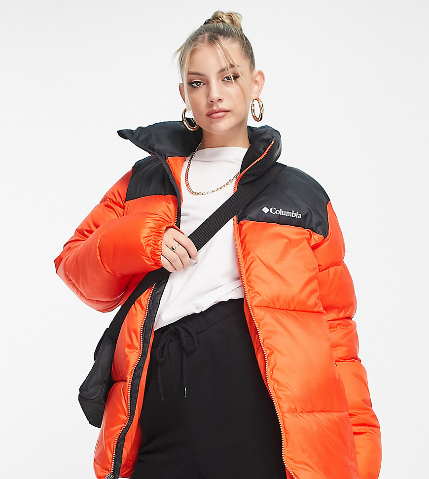 Columbia Puffect puffer jacket in black and red Exclusive at ASOS
