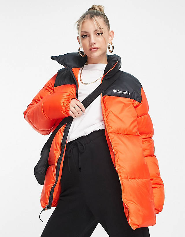 Columbia - puffect puffer jacket in black and red exclusive at asos