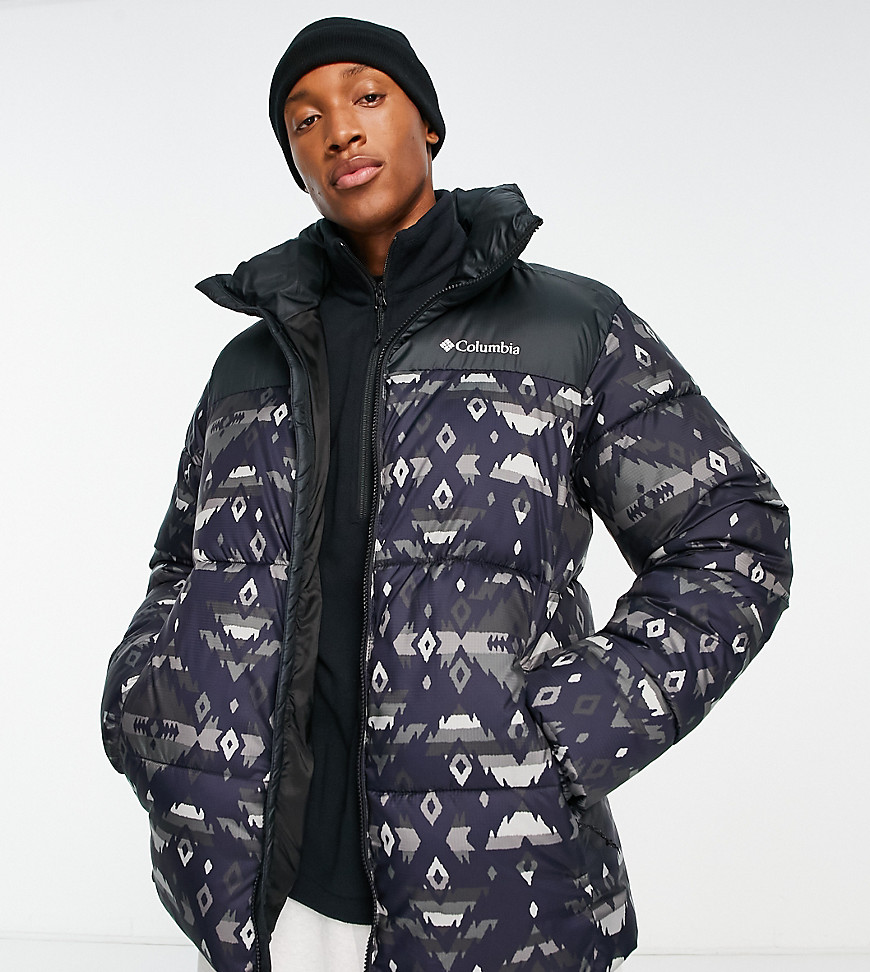 Columbia Puffect puffer jacket in black rocky mountain print Exclusive at ASOS