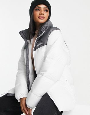 Columbia Puffect puffer jacket in grey and white Exclusive at ASOS