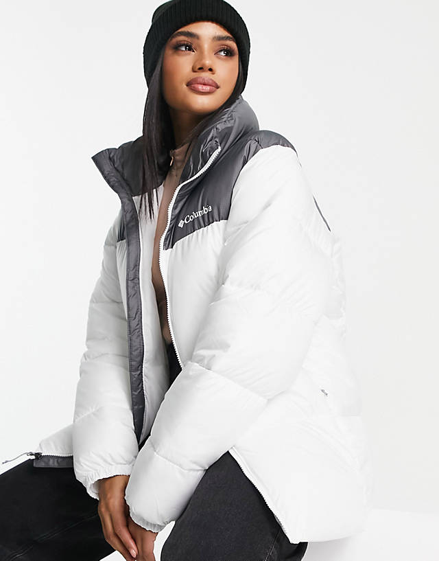 Columbia - puffect puffer jacket in grey and white exclusive at asos