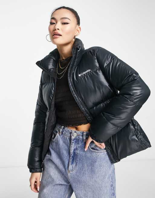 Columbia Puffect cropped puffer jacket in shiny black Exclusive at ASOS