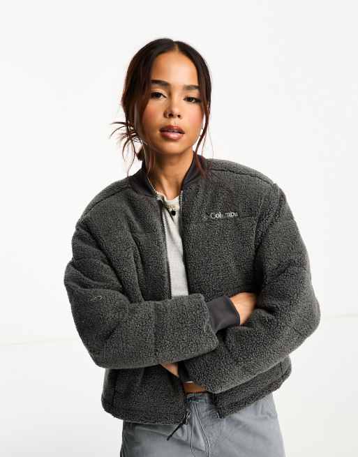 Columbia Puffect sherpa bomber jacket in black | ASOS