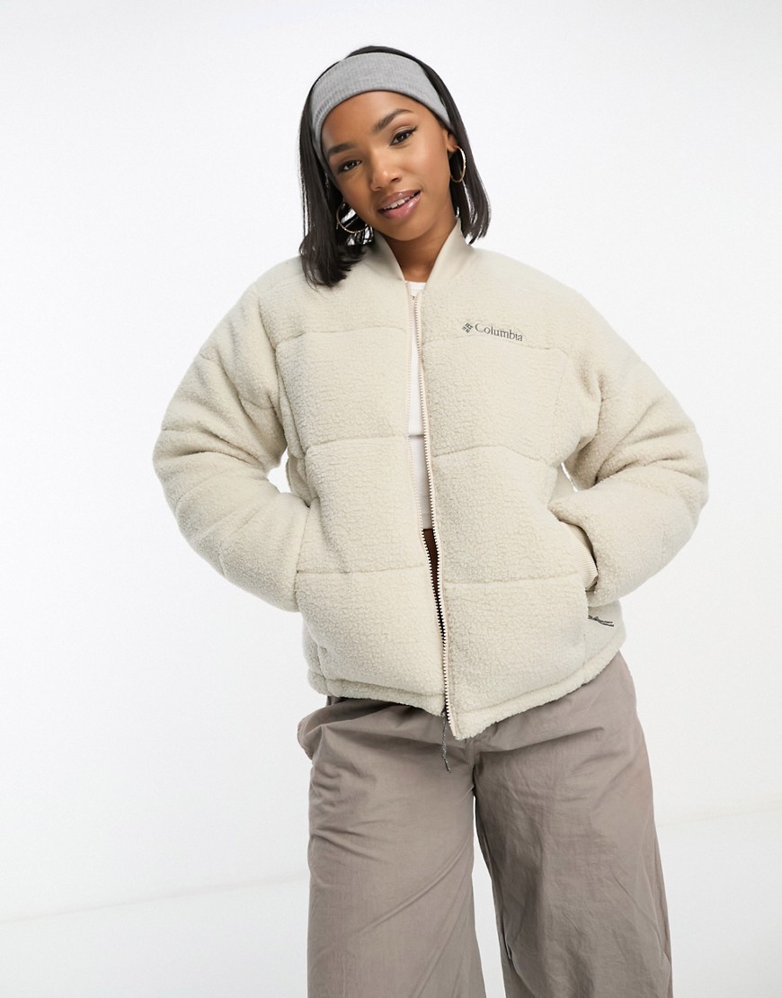 Columbia Puffect sherpa bomber jacket in stone-Neutral