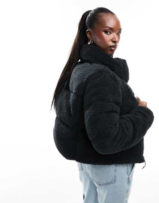 Columbia Puffect sherpa cropped jacket in black Exclusive at ASOS