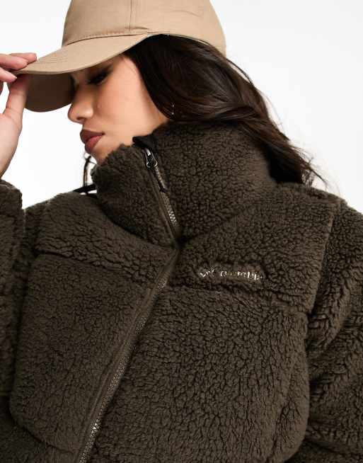 Columbia Puffect sherpa cropped jacket in brown Exclusive at ASOS