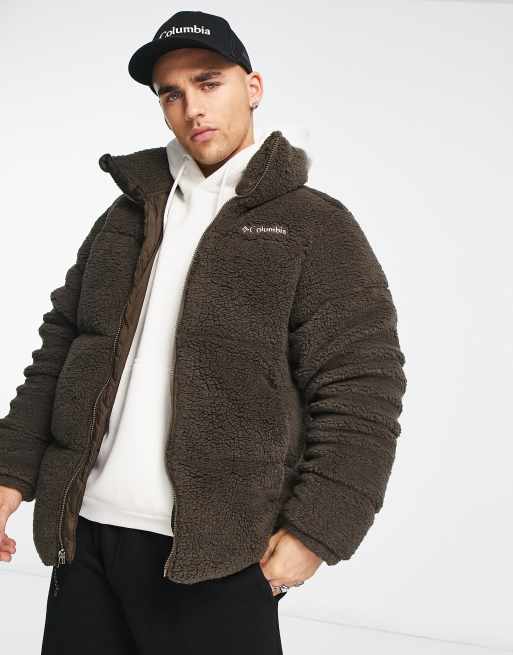 Columbia Puffect sherpa puffer jacket in brown Exclusive at ASOS