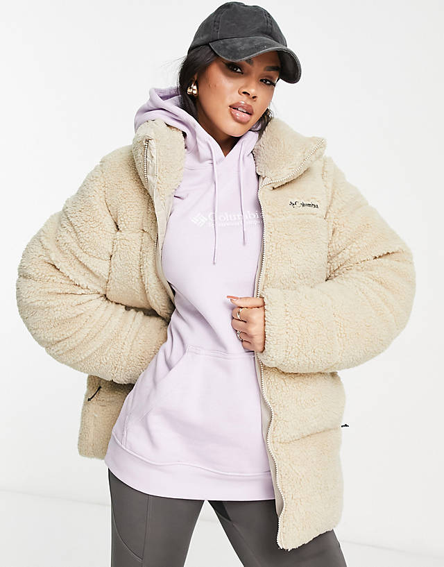 Columbia - puffect sherpa puffer jacket in stone exclusive at asos