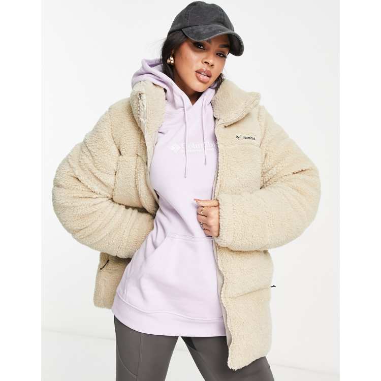 Columbia Lodge padded sherpa jacket in beige Exclusive at ASOS