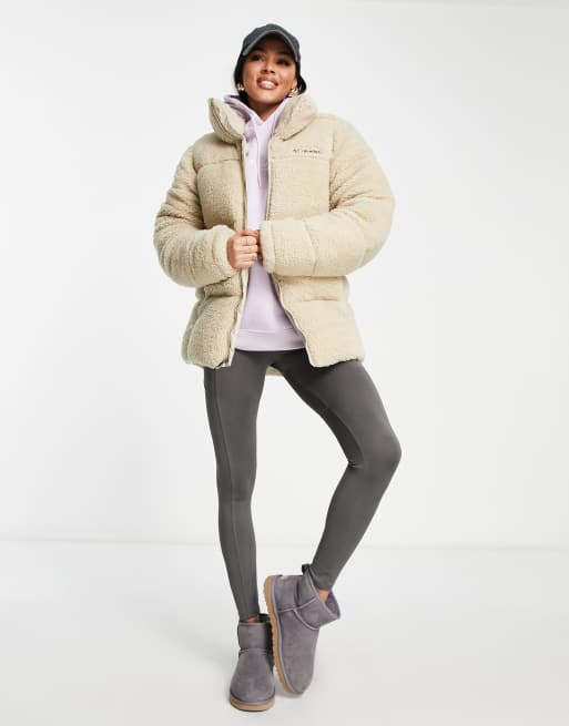 Columbia Lodge padded sherpa jacket in beige Exclusive at ASOS