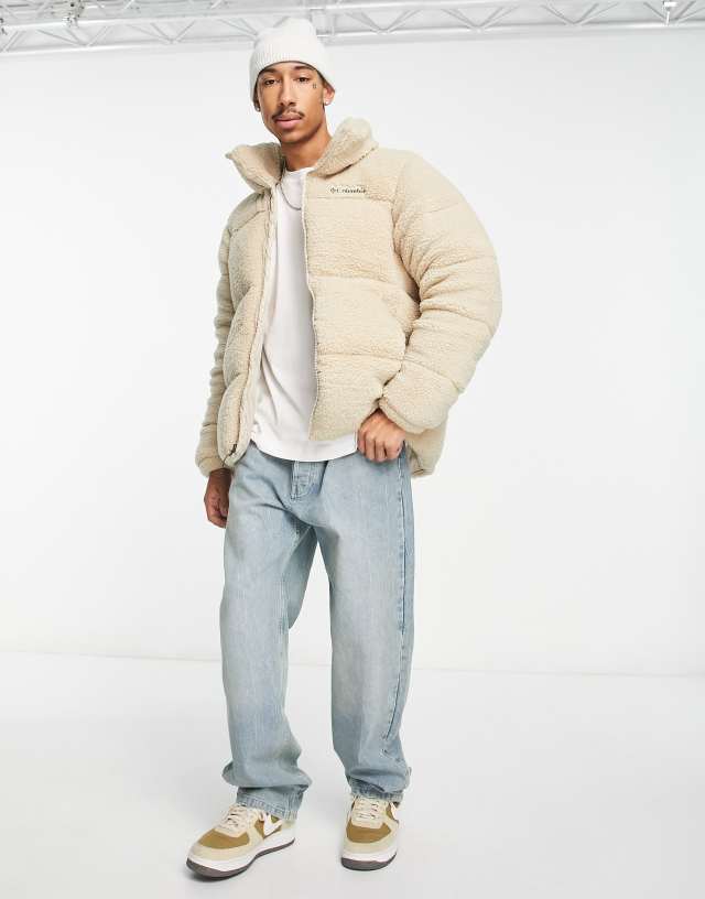 Columbia - puffect sherpa puffer jacket in stone exclusive at asos