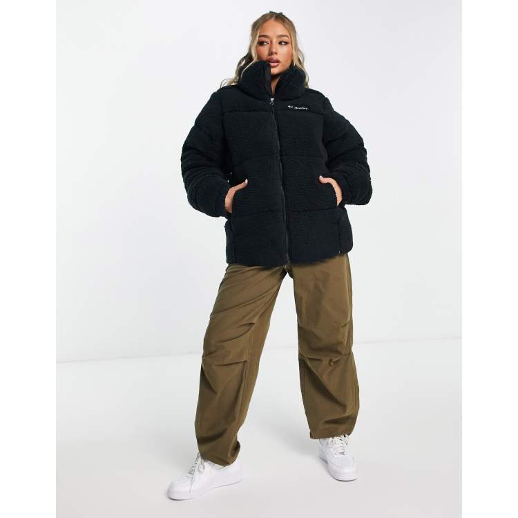 Black Columbia lodge cropped Sherpa jacket with hood - Depop