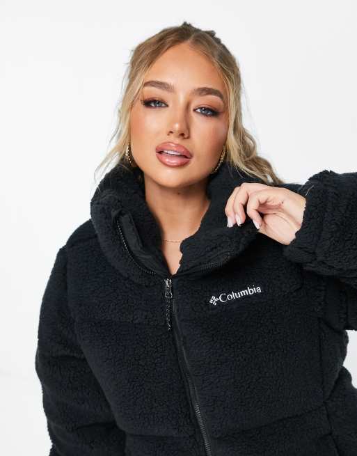 Columbia Puffect sherpa unisex puffer jacket in black Exclusive at ASOS