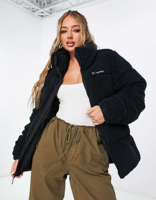 Columbia Puffect sherpa unisex puffer jacket in black Exclusive at ASOS