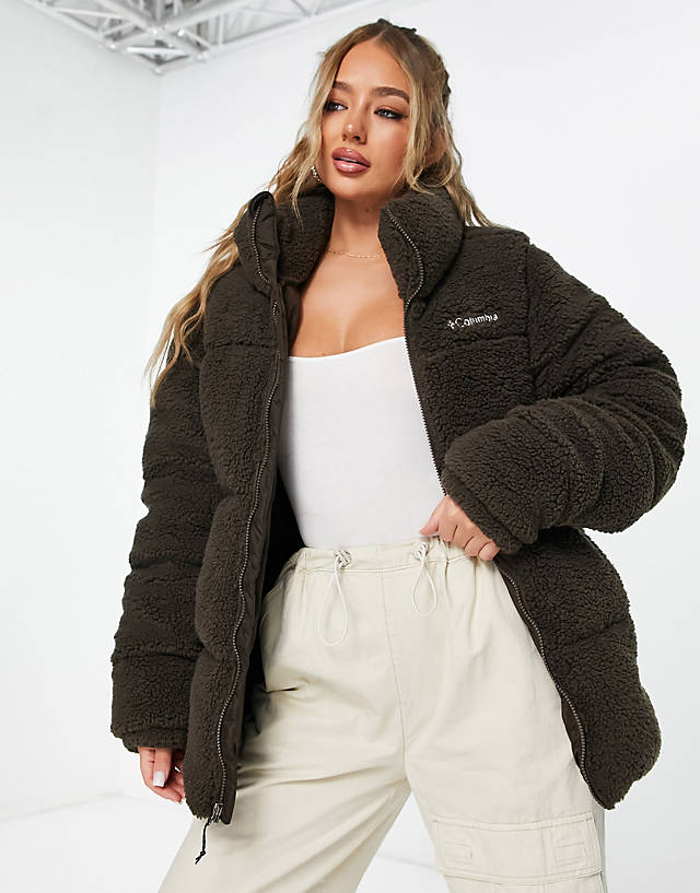 Columbia - puffect sherpa unisex puffer jacket in brown exclusive at asos