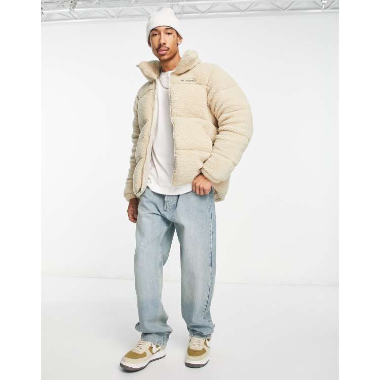 Columbia Puffect Sherpa Unisex Puffer Jacket In Stone Exclusive At ASOS ...