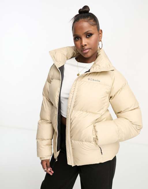 Columbia Puffect zip through coat in beige | ASOS