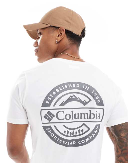 Columbia – Rapid Ridge Back II – Biały T-shirt z nadrukiem na plecach