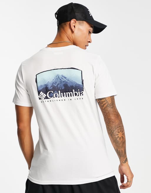 Columbia – Rapid Ridge – Baumwoll-T-Shirt in Weiß mit Grafik-Rückenprint