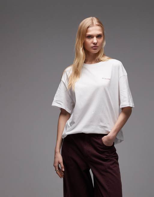 Columbia – Rolling Bend – Biały T-shirt oversize z grafiką, 3 z 4