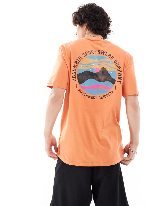 Columbia - rollingwood back print t-shirt in orange exclusive at asos