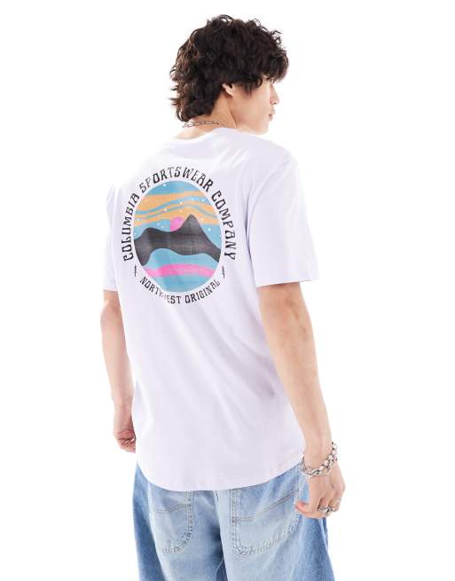 Columbia – Rollingwood – Liliowy T-shirt z grafiką na plecach – tylko w ASOS