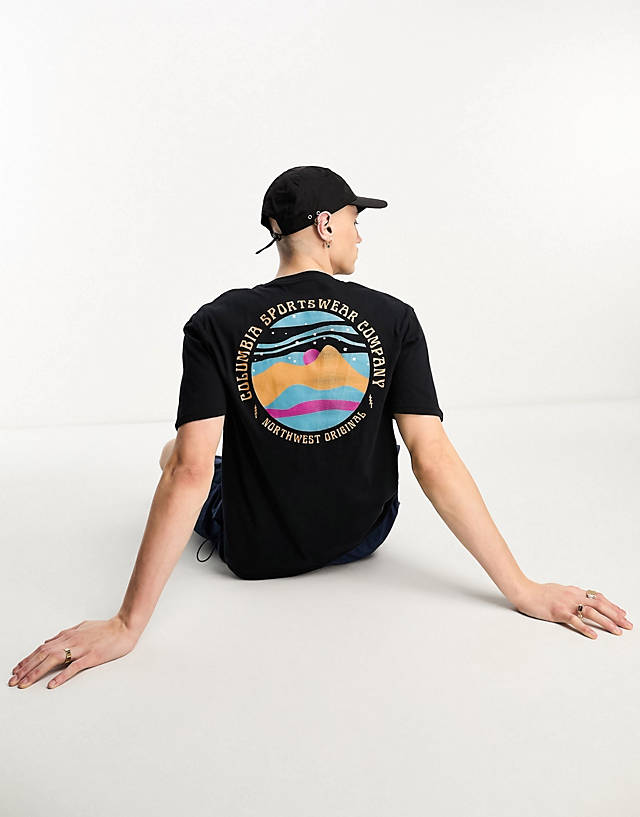Columbia - rollingwood park backprint t-shirt in black exclusive to asos