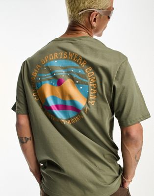 Columbia Rollingwood Park backprint t-shirt in stone green exclusive to ASOS